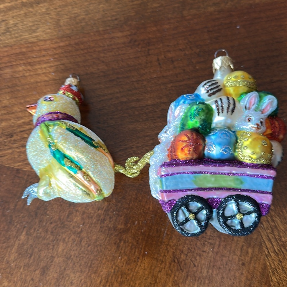 Colorful Larry Fraga Easter Bunny and Chick Ornaments - Picture 2 of 2